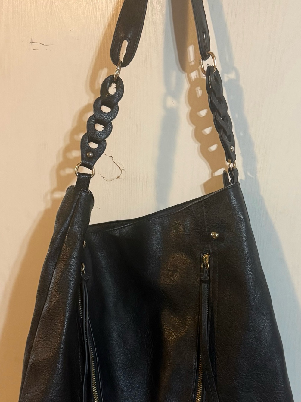 Jessica Simpson Black Shoulder Bag with Chain-Link Strap
